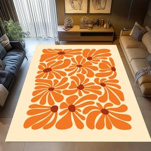 Groovy 70er Jahre Blumen Teppich: Retro Boho Teppich