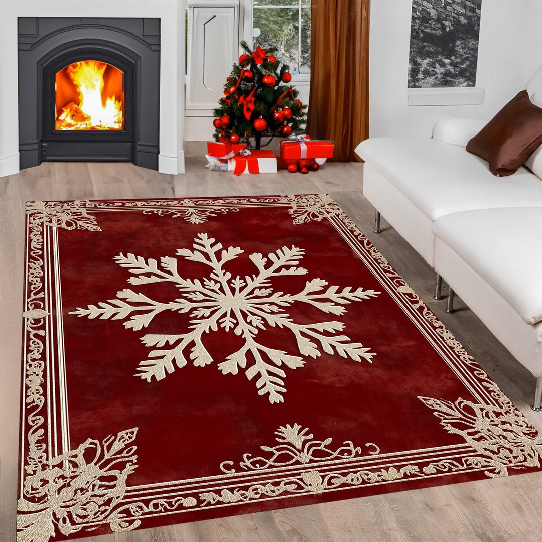 Christmas Rug, Merry Christmas Rug, Christmas Gift Rug, Snowflake Rug ...