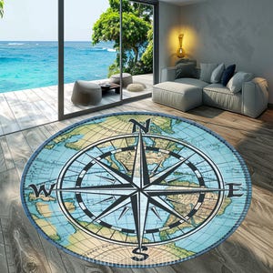 Compass Rose Rug,Compass Pattern Rug,Round Compass Rug,Nautical Rug,Medallion Rug,Living Room Rug,Yacht Rug,Summer Decor,Compass Design