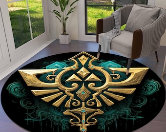 Legend of Zelda Rug, Game Room Rug, Zelda Rug, Gamer Rug, Area Rug, Game Decor, Gamer Room Decor, Gamer Gifts, Round  Rug, Living Room Rug