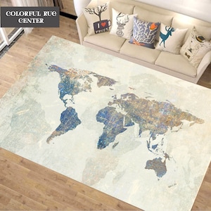 Alfombra de color claro, alfombra con mapa del mundo, regalo de inauguración de la casa, alfombra antideslizante para el suelo, decoración del hogar, alfombra personalizada, regalo para él, regalo para ella, alfombra de área