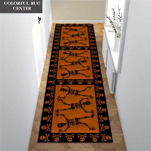 Skeleton Halloween Runner Rug: 3D Printed Cotton Hallway Decor