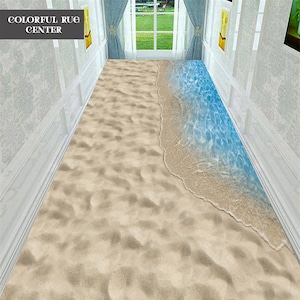Beach Scene Runner Rug: Non-Slip Ocean Wave Design