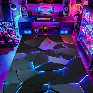 Neon Gaming Room Rug: Abstract E-Sport Style