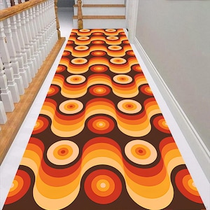 Orange Groovy Rug,Psychedelic Rug,Retro 70s Rug,Geometric Rug,Mid Century Rug,Hippie Retro Vibes,Boho Rug,Hallway Runner,Machine Washable