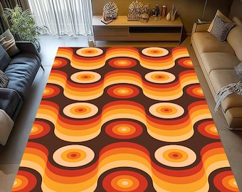 Orange Groovy Geometric Rug: 70s Retro Style
