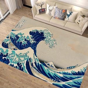 Japanese Wave Rug,Katsushika Hokusai Picture Rug,Hokusai Masterpiece Pattern,Japan Art,Kanagawa Rug,Nautical Decor,The Great Wave Rug