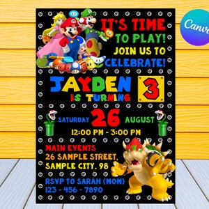 Super Mario Birthday Invitation | Kids Birthday Invitation | Personalized by US or Instant Editable Mario Invitation |  Mario Party Invite