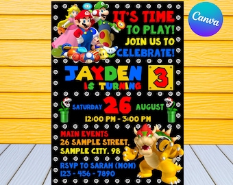 Super Mario Birthday Invitation | Kids Birthday Invitation | Personalized by US or Instant Editable Mario Invitation |  Mario Party Invite