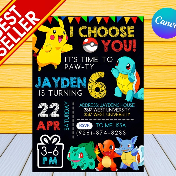Pokemon Birthday Invitation | Kids Birthday Invitation | Personalized by US or Instant Editable Pokemon Invitation | Pokemon Party Invite