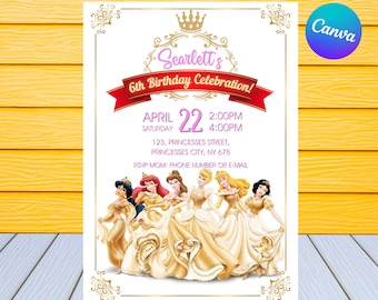 Princess Birthday Invitation | Kids Birthday Invitation | Editable Princesses Birthday Invitation | Princesses Party Invite