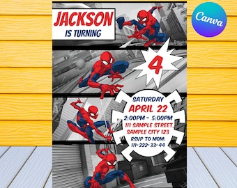 Convite de aniversário do Homem-Aranha | Personalizado pelos EUA ou convite de aniversário editável instantâneo do Homem-Aranha | Modelo digital