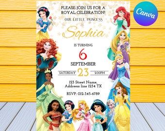 Princess Birthday Invitation | Kids Birthday Invitation | Editable Princesses Birthday Invitation | Princesses Party Invite