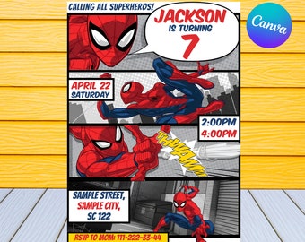Convite de aniversário do Homem-Aranha | Personalizado pelos EUA ou convite de aniversário editável instantâneo do Homem-Aranha | Modelo digital