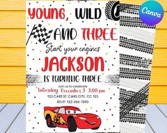 Invitación de cumpleaños de Cars / Invitación de cumpleaños para niños / Personalizada por EE. UU. o Invitación de cumpleaños de Cars editable instantánea / Invitación a fiesta de Cars,