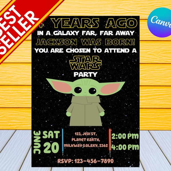 Baby Yoda Birthday Invitation | Personalized by US or Instant Editable Baby Yoda Birthday Invitation | Digital Template