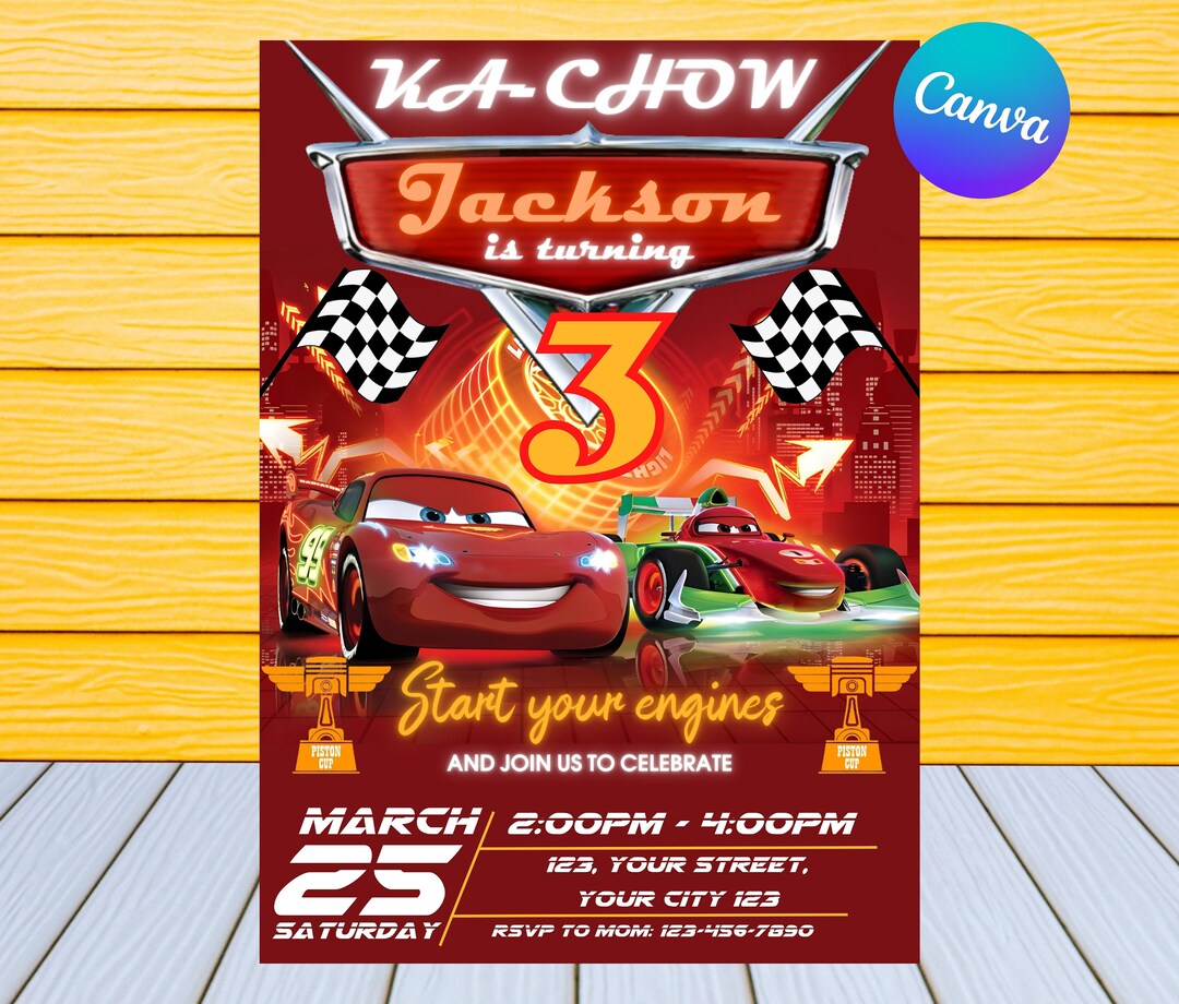 Cars Birthday Invitation Kids Birthday Invitation Personalized by US or