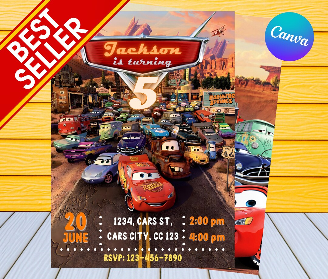 Cars Birthday Invitation Kids Birthday Invitation Personalized by US or