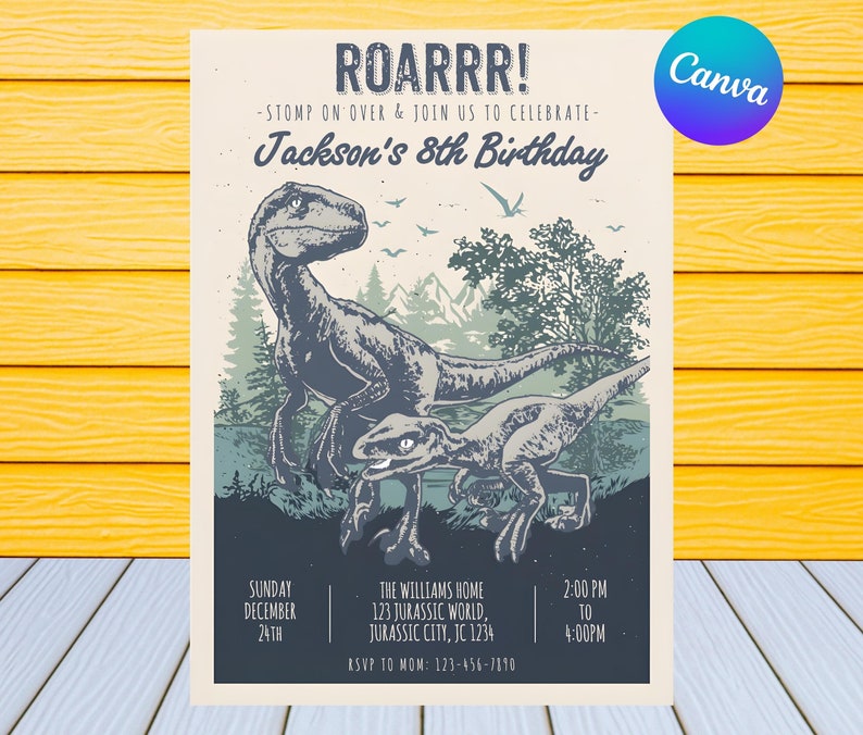 Dinosaur Birthday Invitation Kids Birthday Invitation Etsy