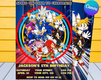 Sonic Birthday Invitation | Kids Birthday Invitation | Personalized by US or Instant Editable Sonic Invitation | Sonic Party Invite