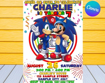 Mario und Sonic Geburtstagseinladung | Kindergeburtstag Einladung | Personalisiert von US oder Instant Editable Mario and Sonic Einladung