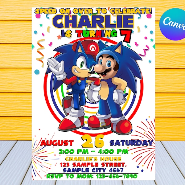 Mario and Sonic Birthday Invitation | Kids Birthday Invitation | Personalized by US or Instant Editable Mario and Sonic Invitation