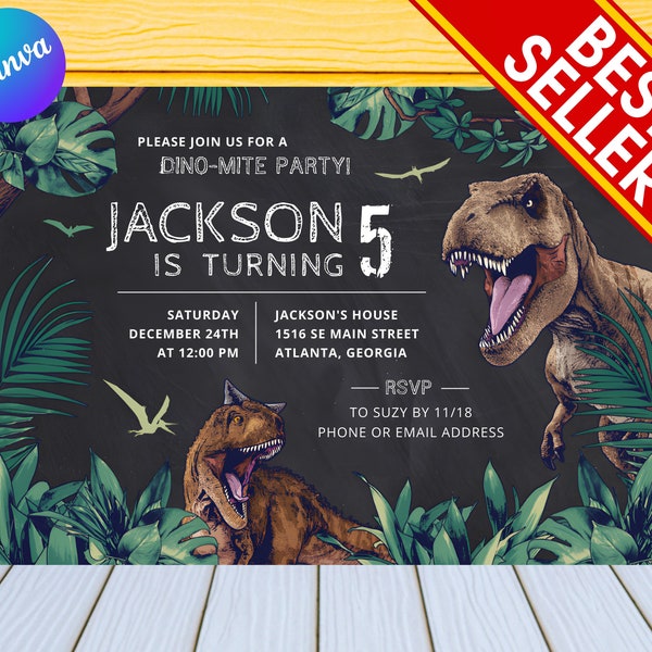 Dinosaur Birthday Invitation | Kids Birthday Invitation | Personalized by US or Instant Editable Birthday Invitation | Dinosaur Party Invite