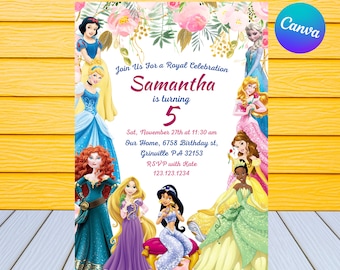 Princess Birthday Invitation | Kids Birthday Invitation | Editable Princesses Birthday Invitation | Princesses Party Invite