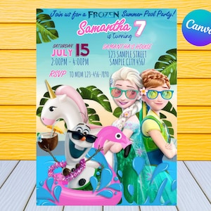 Frozen Pool Party Invitation | Kids Birthday Invitation | Editable Frozen Pool Party Invitation | Frozen Pool Party Invite