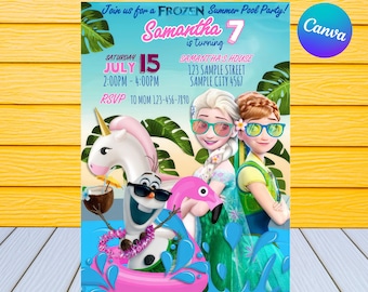 Frozen Pool Party Invitation | Kids Birthday Invitation | Editable Frozen Pool Party Invitation | Frozen Pool Party Invite