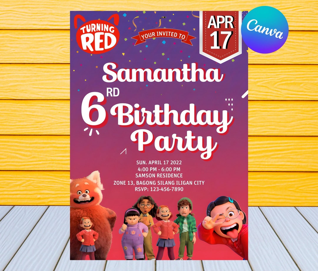 Turning Red Birthday Invitation Kids Birthday Invitation Etsy