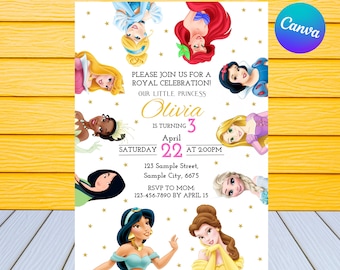 Princess Birthday Invitation | Kids Birthday Invitation | Editable Princesses Birthday Invitation | Princesses Party Invite