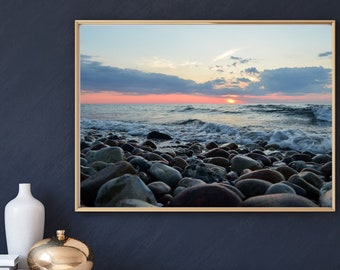 travel posters, downloadable wall art, beach, ocean print, sea photo, rocky beach prints, beach printable wall art, sunset wall art
