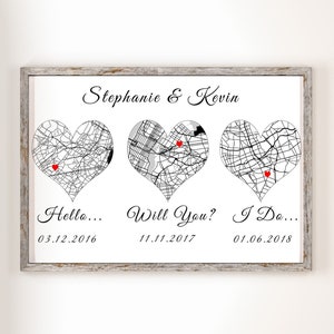 Hello Will You I Do, Custom Map Print, 3 Map Print,1st Anniversary Wedding Gift, First Anniversary Gift, Cotton Anniversary Gift