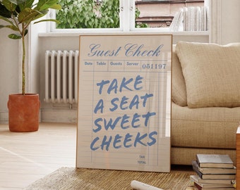 Take A Seat Sweet Cheeks Blue Print, Funny Bathroom Wall Art Poster, Retro Print, Aesthetic Poster, Trendy Cute Home Decor, Digital Download