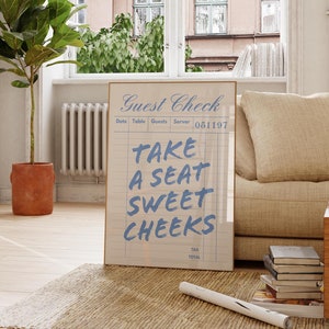 Take A Seat Sweet Cheeks Blue Print, Funny Bathroom Wall Art Poster, Retro Print, Aesthetic Poster, Trendy Cute Home Decor, Digital Download