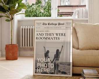 Custom Newspaper Print, Personalized New York Times Wall Art, Retro Magazine Headline, Roommate Decor, Girl Dorm Room Decor, Printable Art