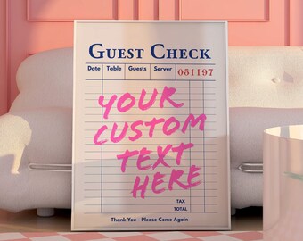 Benutzerdefinierter Gast Check Print, trendige Wandkunst, Gast Check Poster Wandkunst, rosa Decor Bar Warenkorb Drucke, trendige druckbare Kunst, Preppy Prints Art