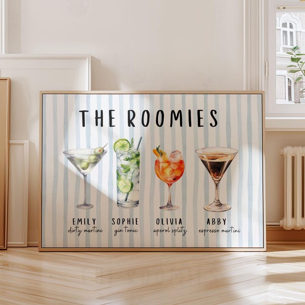 Custom Roommate Drink Print, Roommates as Drinks, Trendy College Apartment Dorm Art, Bar Cart Decor, Cocktail Poster, Personalized Wall Art