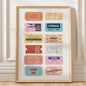 Retro Ticket Print, Retro Wall Art, Trendy Aesthetic Poster, Movie Ticket Digital Print, Dorm Room Decor, Bar Cart Print, Instant Download