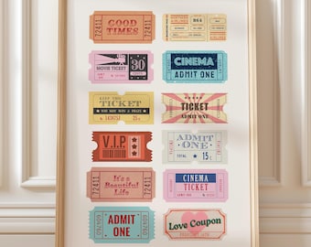 Retro Ticket Print, Retro Wall Art, Trendy Aesthetic Poster, Movie Ticket Digital Print, Dorm Room Decor, Bar Cart Print, Instant Download