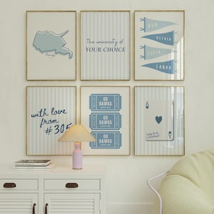 Custom College Dorm Wall Art Set of 6 | Personalized Dorm Room Decor | Roommate Girl Gift | Preppy Dorm Decor | Back to School Wall Prints