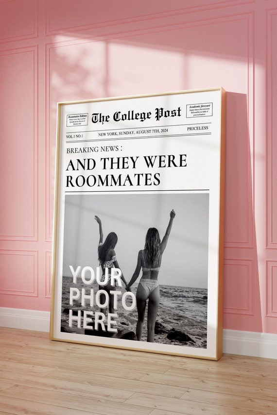 Custom Newspaper Print, Personalized New York Times Wall Art, Retro Magazine Headline, Roommate Decor, Girl Dorm Room Decor, Printable Art