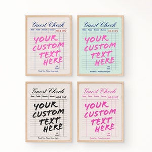 Custom Guest Check Print, Trendy Wall Art, Guest Check Poster Wall Art, Pink Decor Bar Cart Prints, Trendy Printable Art, Preppy Prints Art