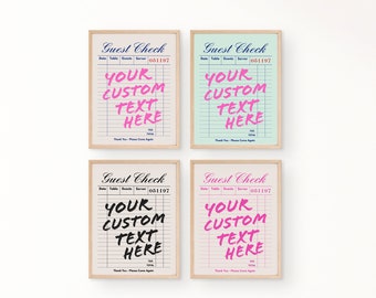 Benutzerdefinierte Gast Check Druck, trendige Wandkunst, Gast Check Poster Wandkunst, rosa Dekor Barwagen Drucke, trendige druckbare Kunst, adrette Drucke Kunst
