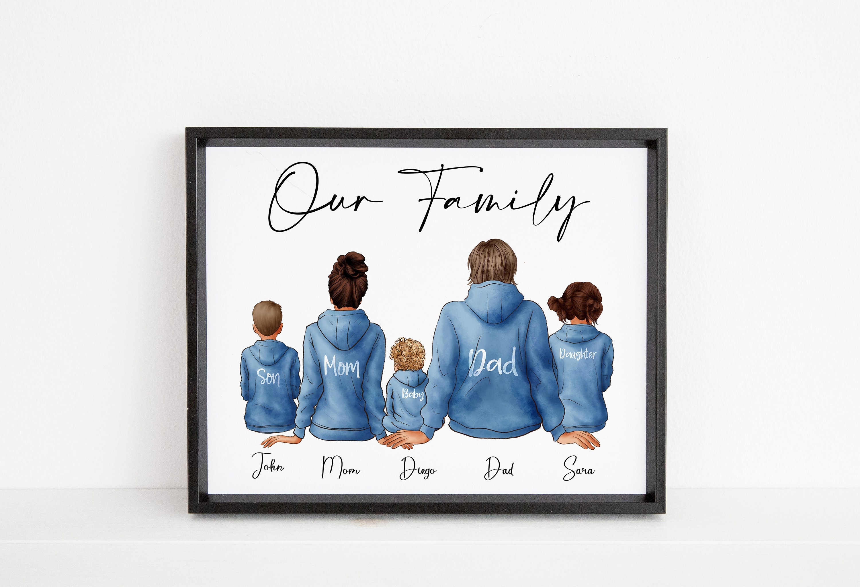 Custom Family Portrait, Personalised Family Gift, Family Wall Art Print, Mothers Day Gift from Daughter, Gift for Dad, Gift for Grandma
