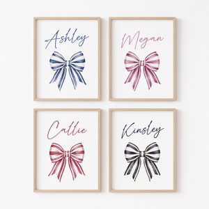 Custom Bow Name Print, Custom Preppy Dorm Decor, Coquette Room Decor, Customizable Nursery Wall Art, Coastal Cowgirl, College Girl&#39;s Decor