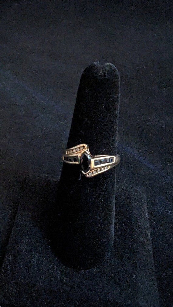 Vintage 10K Gold Marquise cut Sapphire & Diamond … - image 1