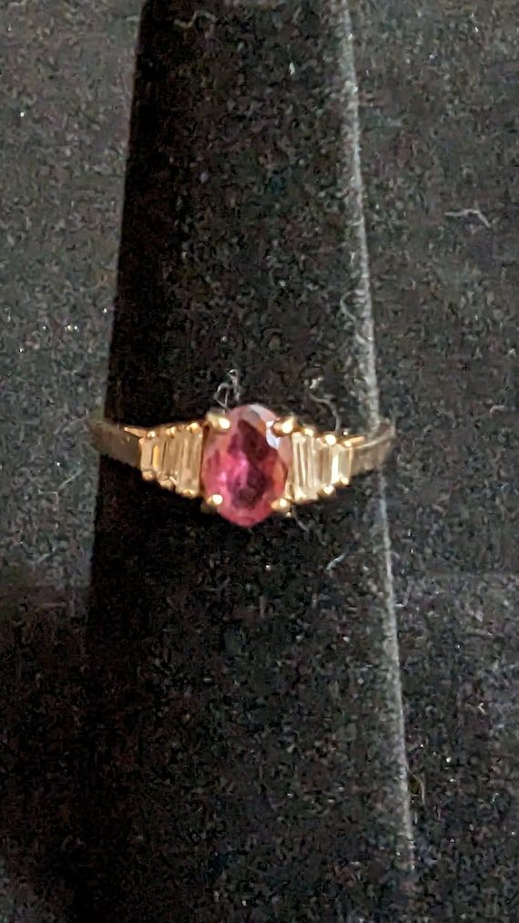 10K gold Amethyst and CZ ring Size 6 3/4 - image 1