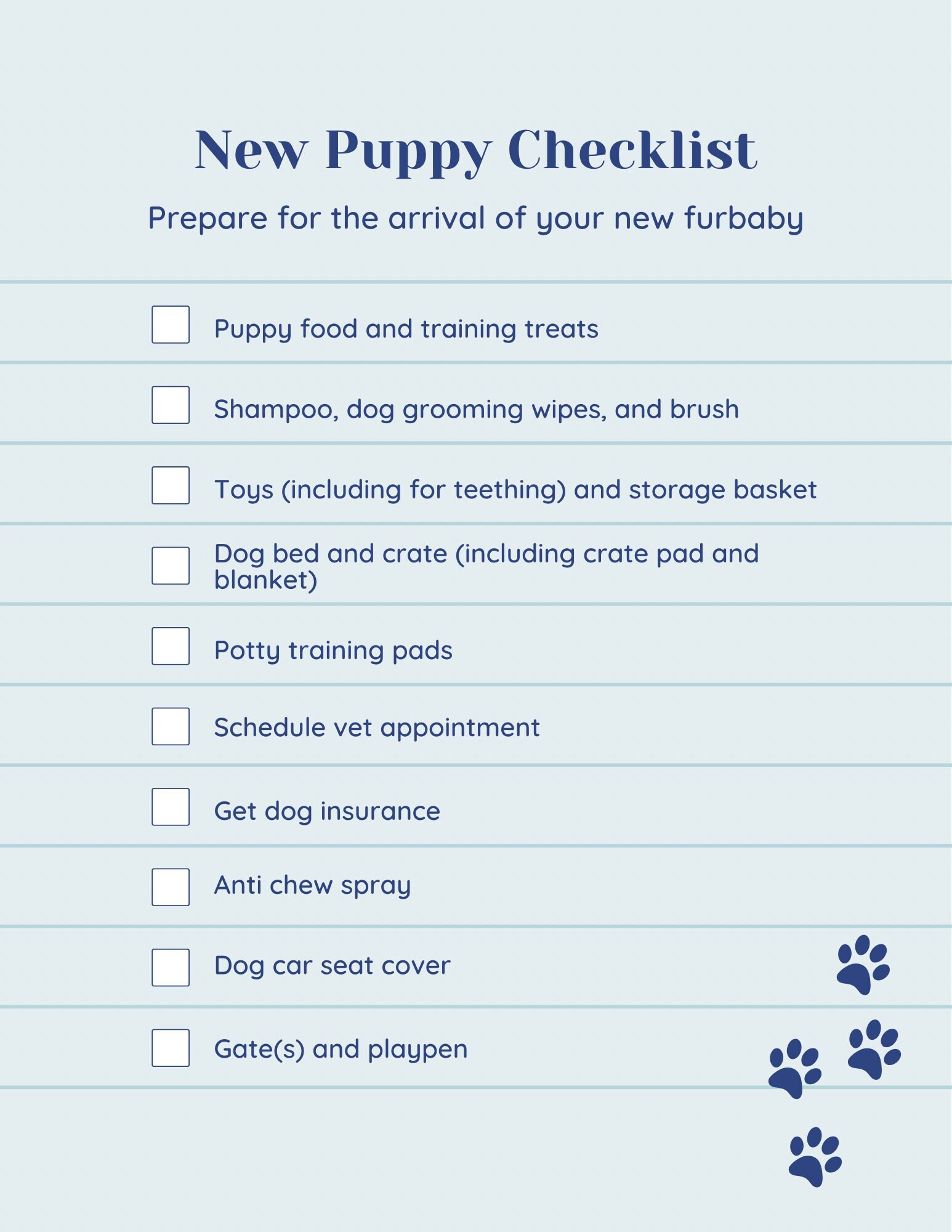 New Puppy Checklist Printable Instant Download PDF Etsy